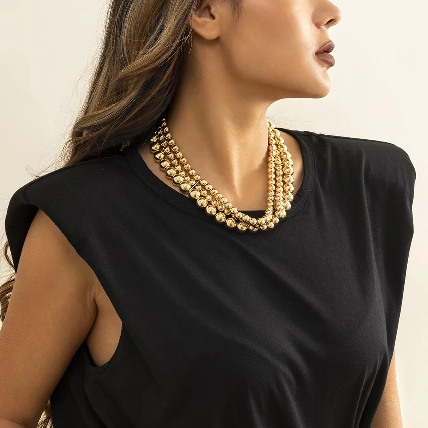 Layered Choker Necklaces for Women, Dainty Layered Choker Necklace Bead Chain Pendant Chain Necklaces Jewelry Gifts for Birthday Wedding, 3 Layers