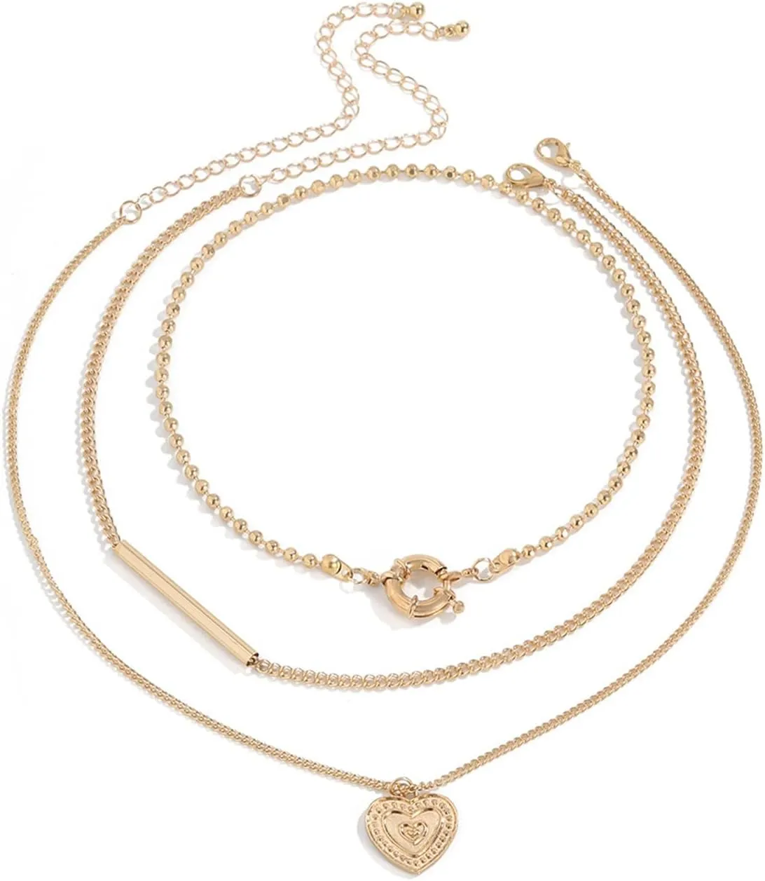 Layered Choker Necklaces for Women, Dainty Layered Choker Necklace Heart Pendant Chain Necklaces Jewelry Gifts for Birthday Wedding, 3 Pieces, Gold