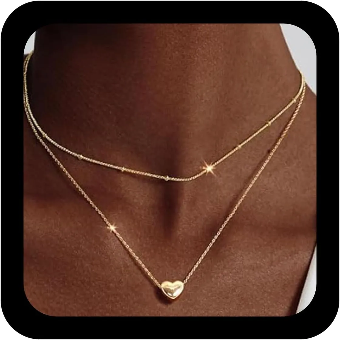 Layered Heart Love Pendant Necklace Gold Heart Choker Necklace Puffy Hearted Collar Necklaces Vintage Tiny Love Layered Necklaces Jewelry for Women