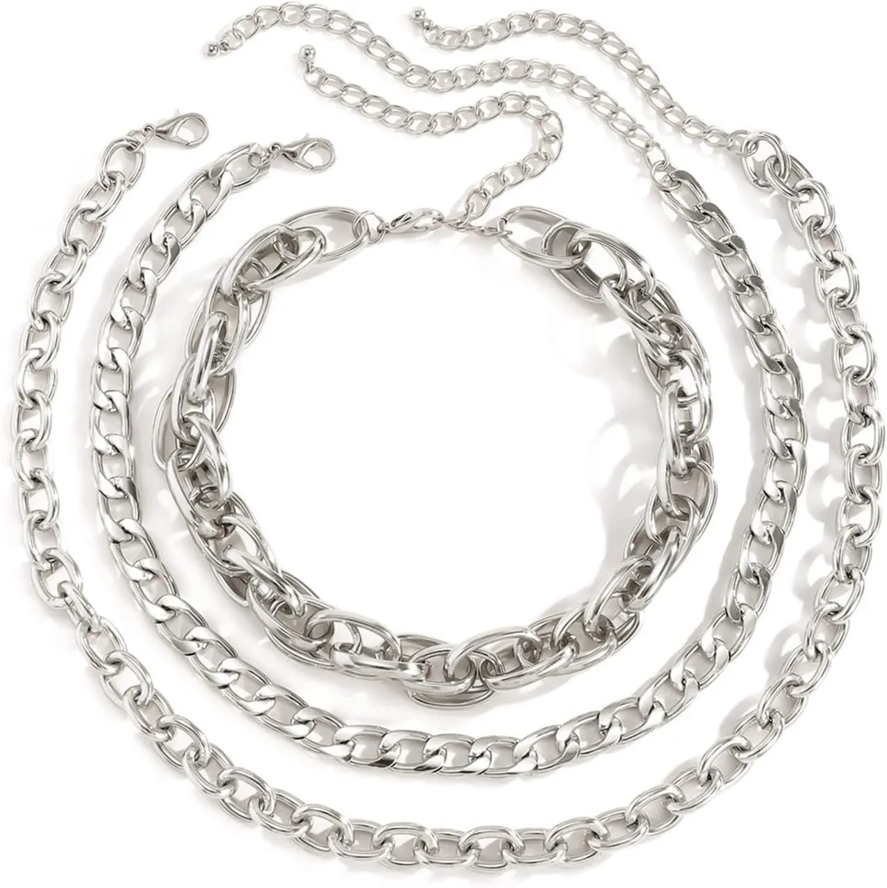 Layered Necklace Silver, Dainty Layered Necklaces for Women Geometric Twisted Chain Chain Necklaces Jewelry Gifts for Birthday Wedding, 3 Pieces, Silver