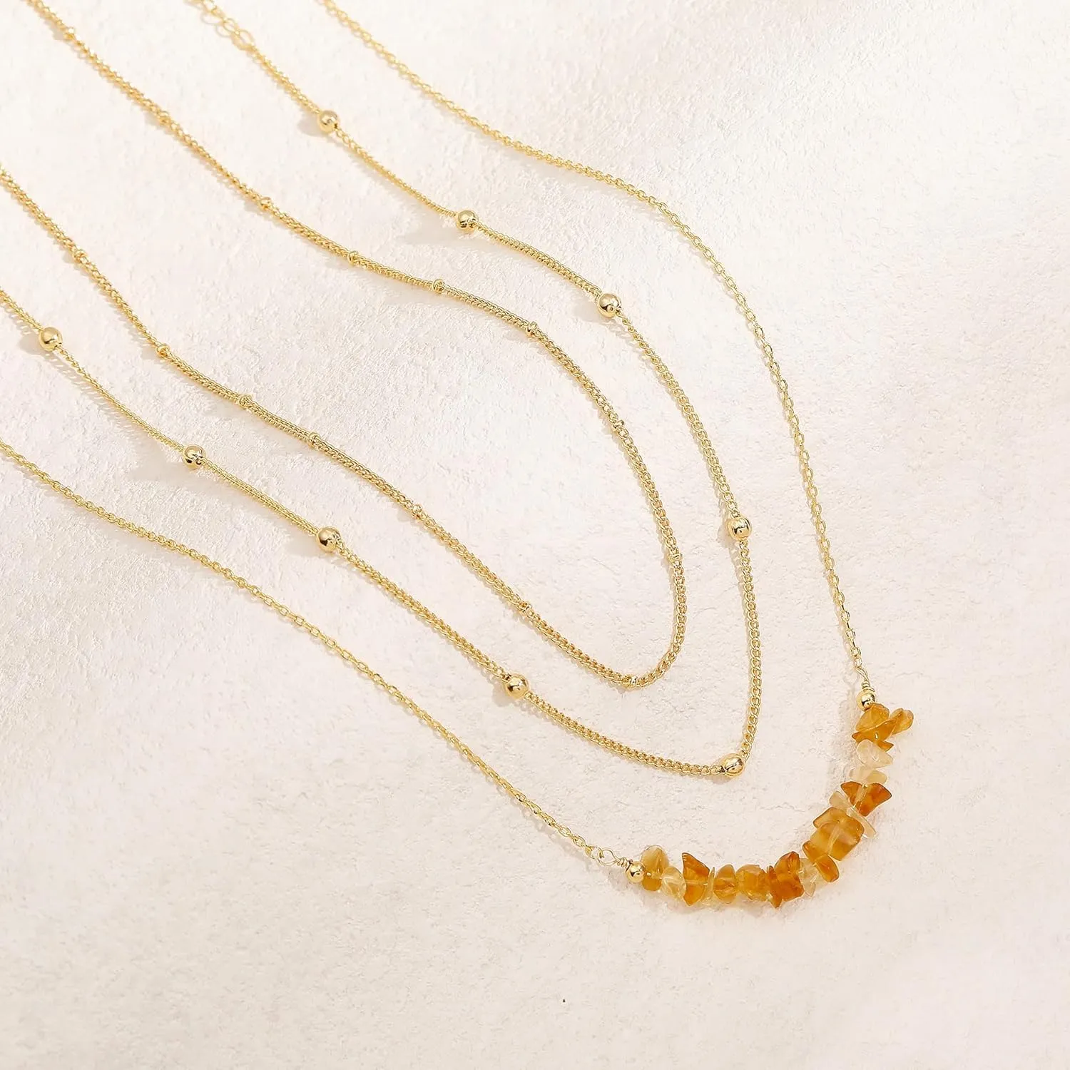 Layered Stone Necklaces for Women Dainty,14K Gold Plated Stacking Adjustable Choker Pendant Necklace Trendy