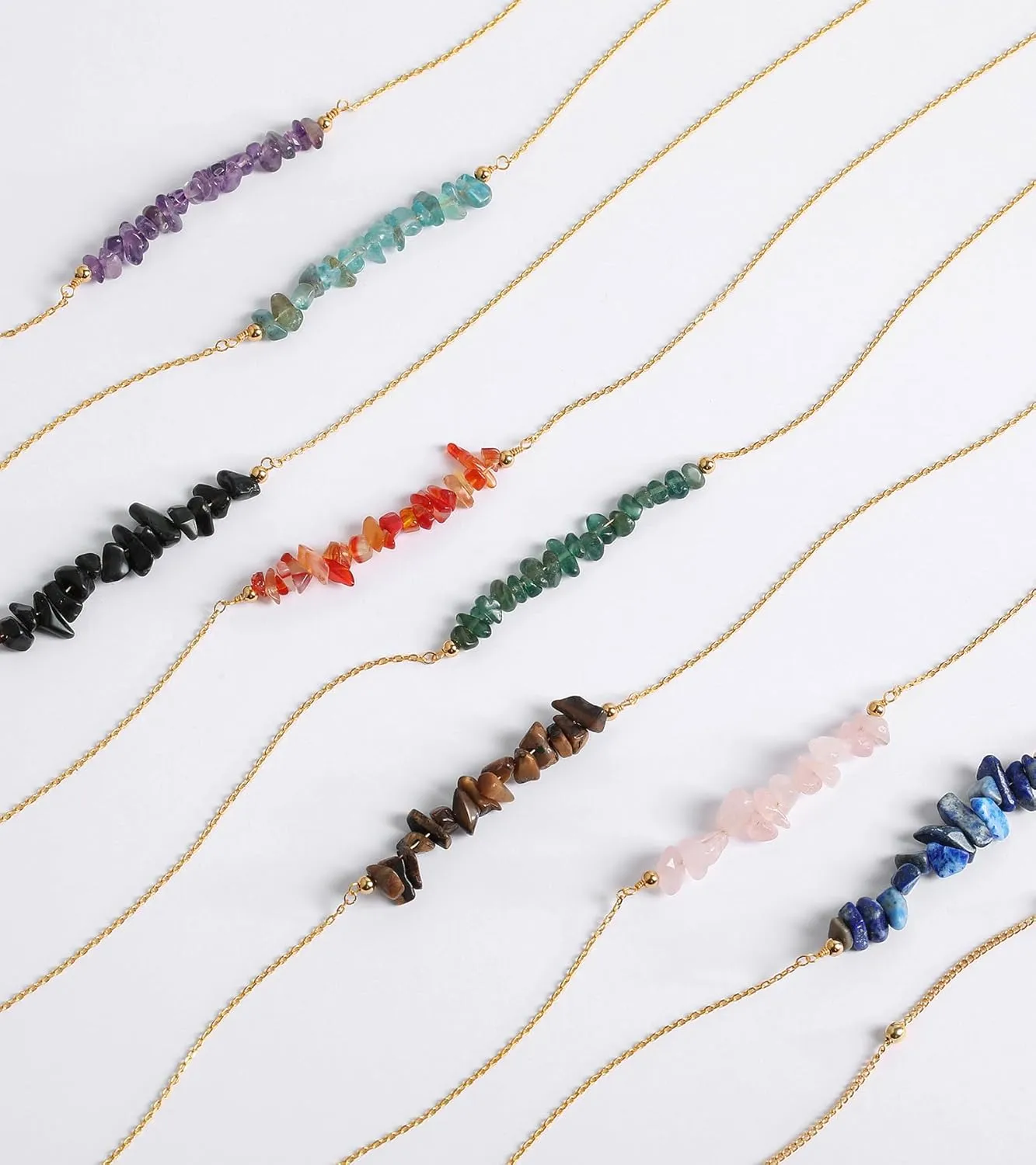 Layered Stone Necklaces for Women Dainty,14K Gold Plated Stacking Adjustable Choker Pendant Necklace Trendy