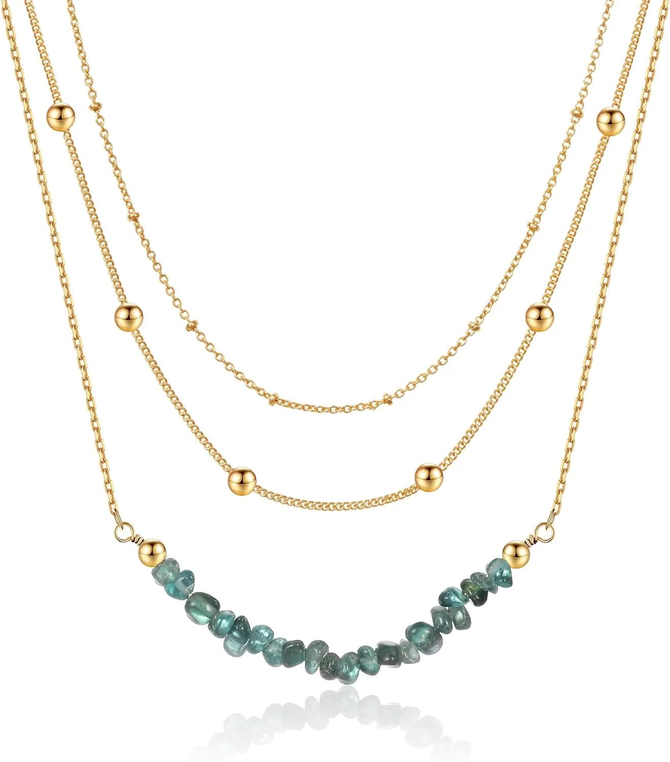 Layered Stone Necklaces for Women Dainty,14K Gold Plated Stacking Adjustable Choker Pendant Necklace Trendy