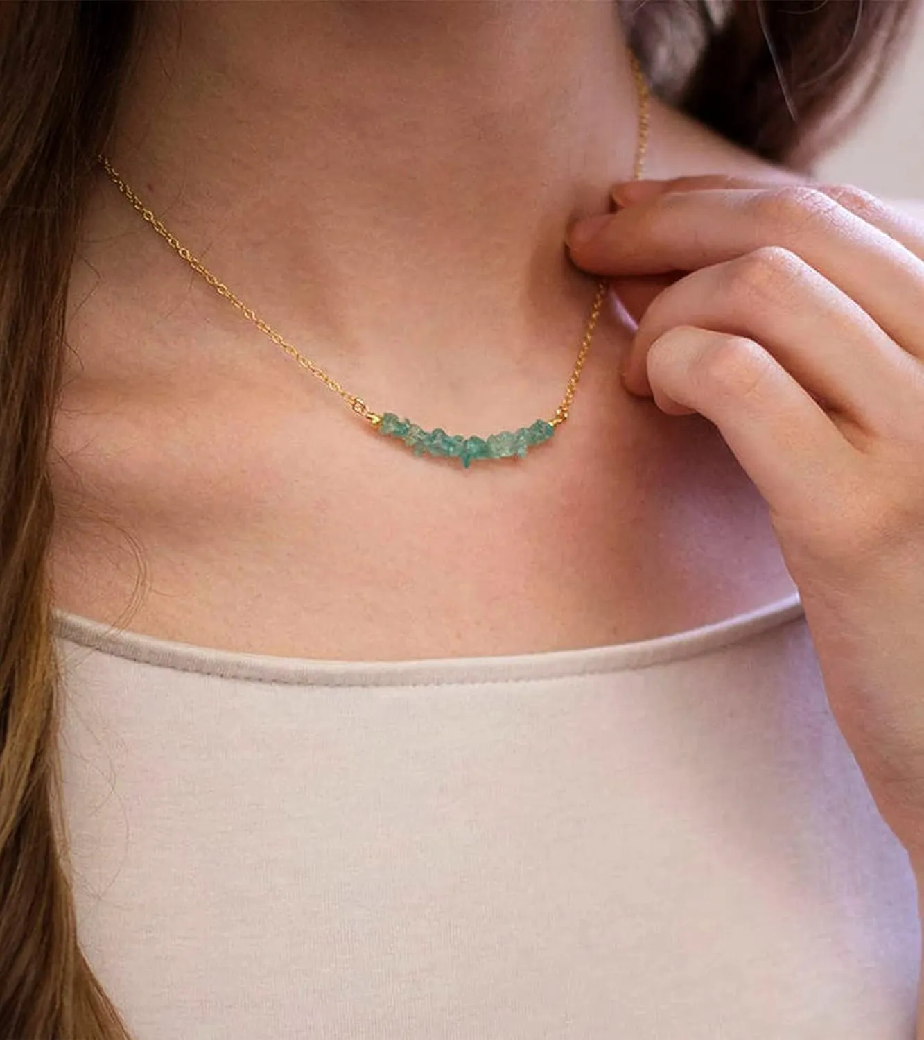 Layered Stone Necklaces for Women Dainty,14K Gold Plated Stacking Adjustable Choker Pendant Necklace Trendy
