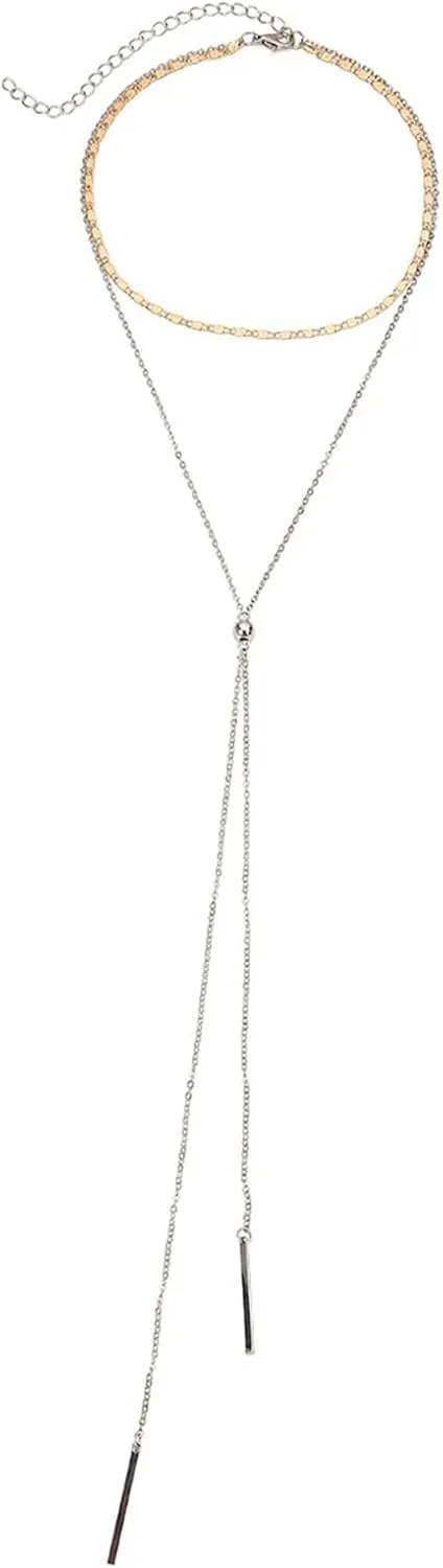 Layering Necklaces for Women, Dainty Layered Choker Necklace Y Necklace Y Pendant Necklaces for Women Girls, 2 Layers