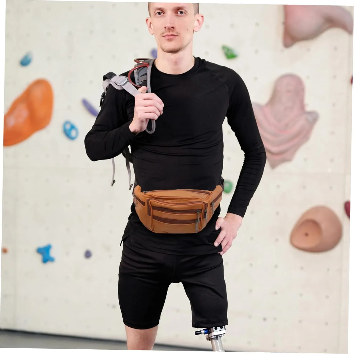 Leather Fanny Pack for Men Sling Bag Waist Bag Zipper and Adjustable Belt