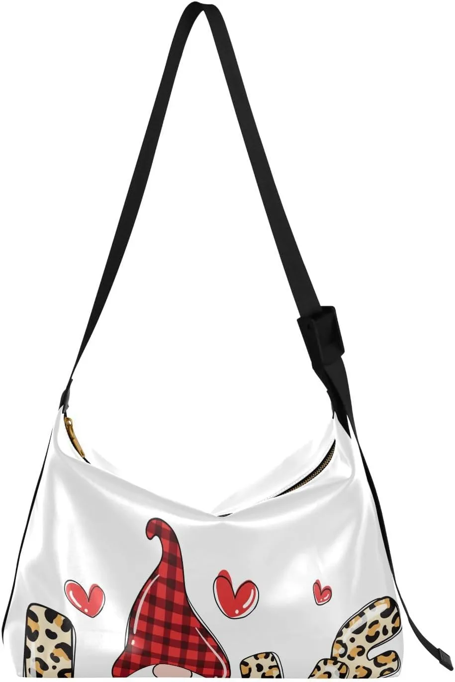 Leopard Love Gnomes Hobo Crossbody Bags for Women Leather Large Shoulder Bag Cross Body Trendy Womens Tote Bags Handbag for Travel Shopping