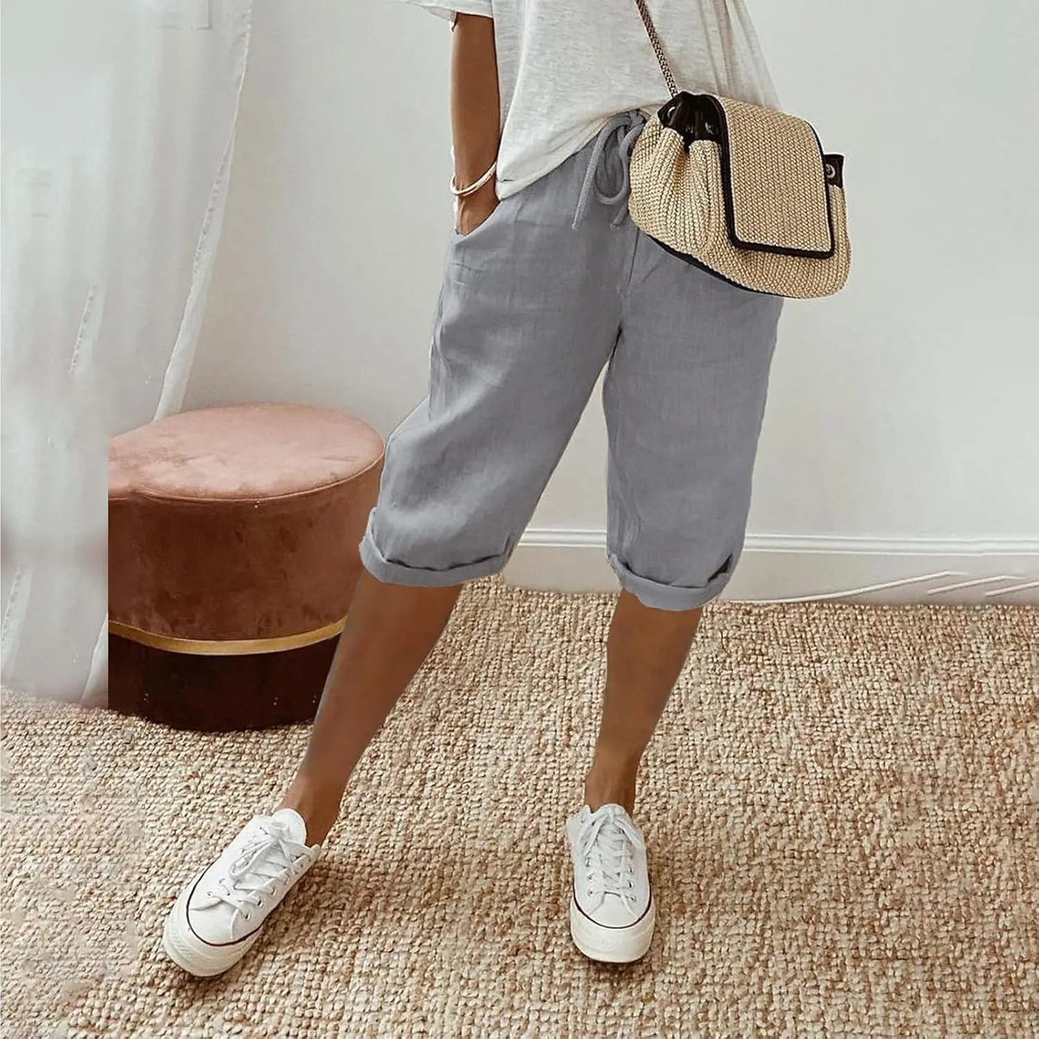 Linen Blend Pants for Women Drawstring Pants Linen Blend Pants for Women Linen Pants Women Beach Linen Pants Women