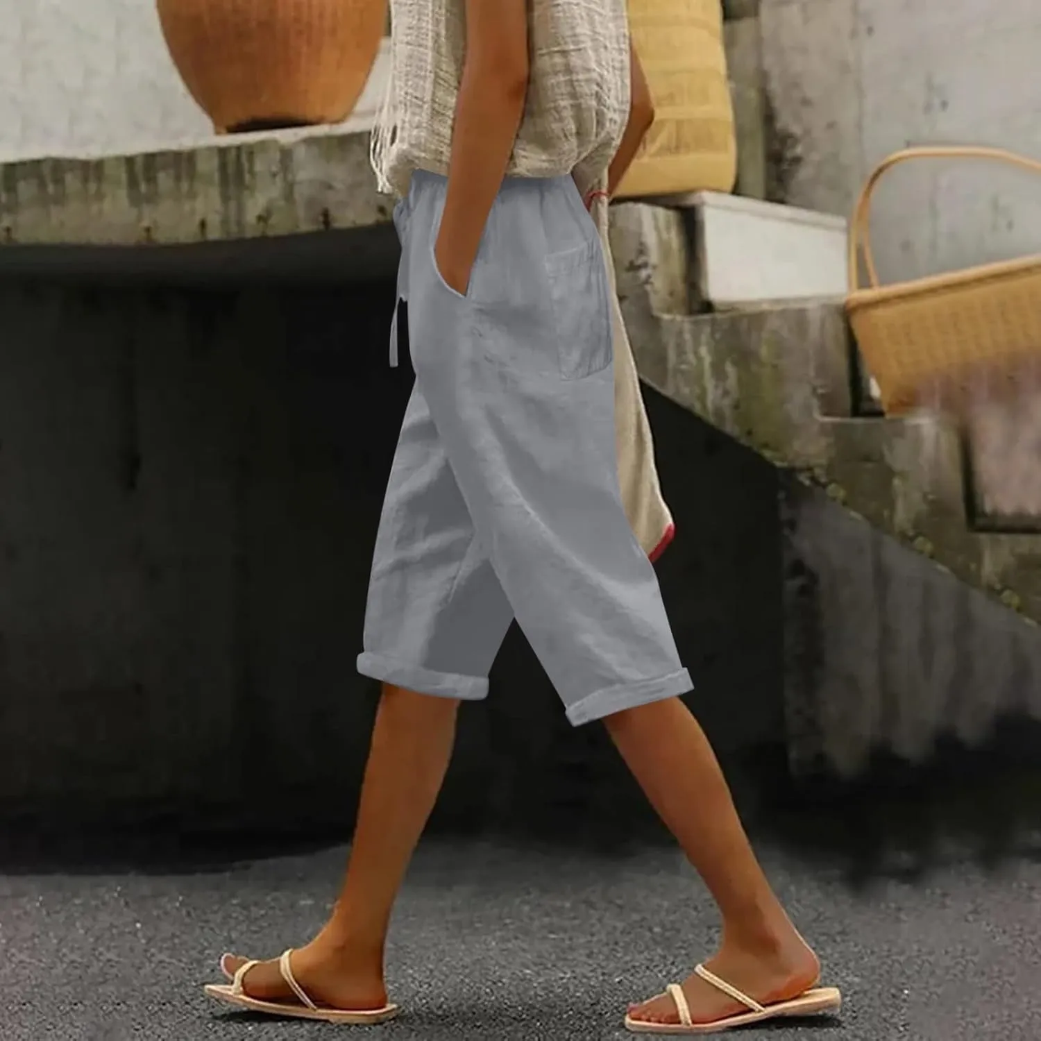 Linen Blend Pants for Women Drawstring Pants Linen Blend Pants for Women Linen Pants Women Beach Linen Pants Women
