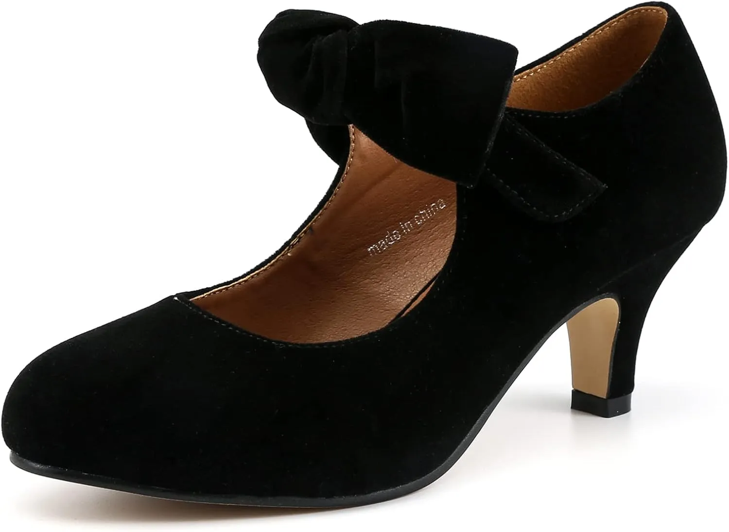 LIURUIJIA Women's Bow Heels Mary Jane Kitten Heel Pumps Round Toe Low Heels Ankle Strap Wedding Evening Party Dress Shoes