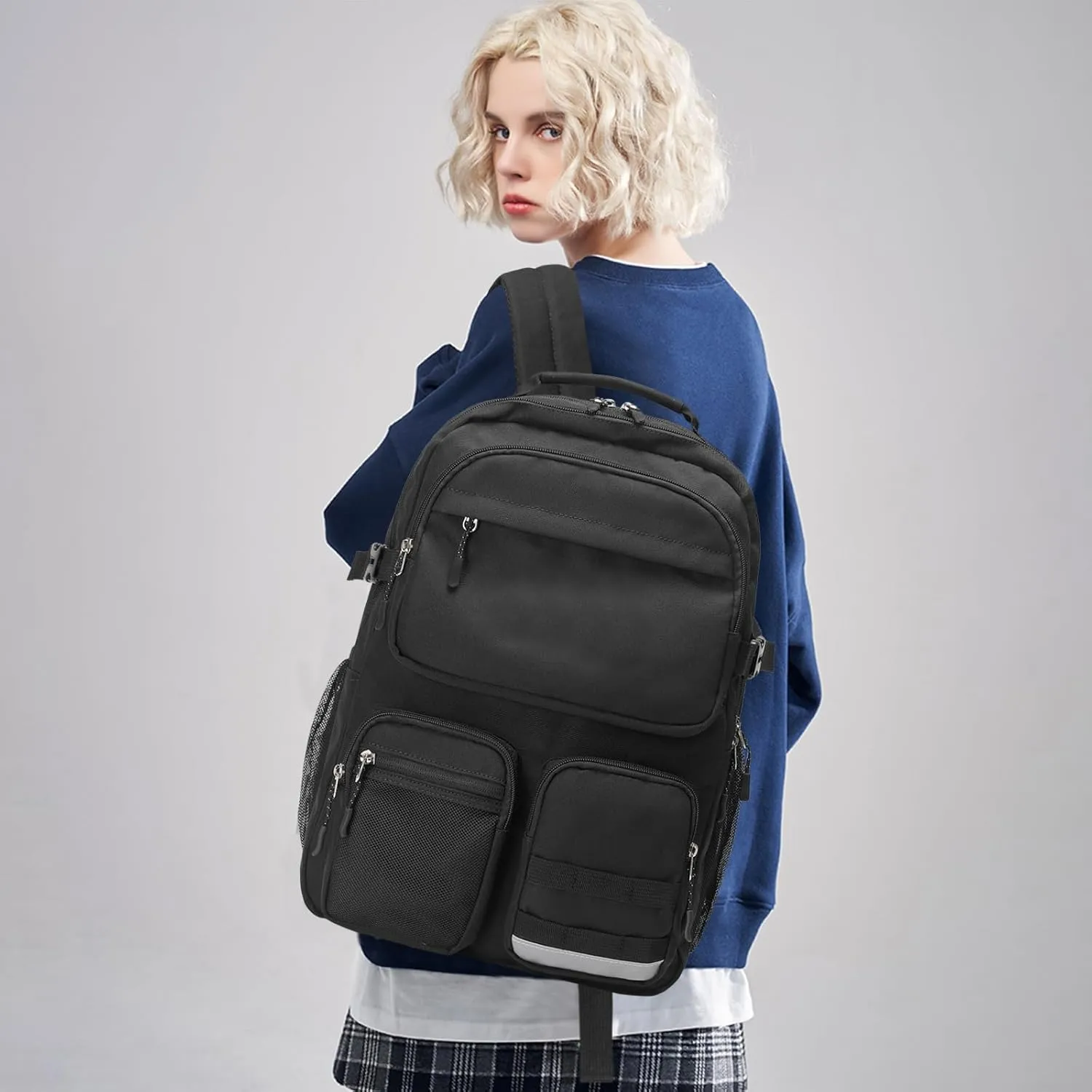Lohol Water Resistant Backpack with Multifunctional Pockets for Teens, Durable Bookbag fits 15.6 inch Laptop for School Travel College, 25L (Black)
