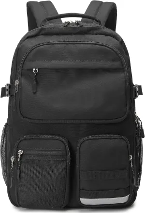Lohol Water Resistant Backpack with Multifunctional Pockets for Teens, Durable Bookbag fits 15.6 inch Laptop for School Travel College, 25L (Black)
