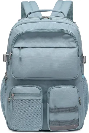 Lohol Water Resistant Backpack with Multifunctional Pockets for Teens, Durable Bookbag fits 15.6 inch Laptop for School Travel College, 25L (Grey Blue)