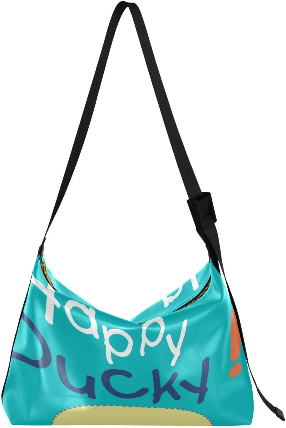 Lovely Funny Ducky Hobo Crossbody Bags for Women Leather Large Shoulder Bag Cross Body Green Trendy Womens Tote Bags Handbag for Travel Shopping