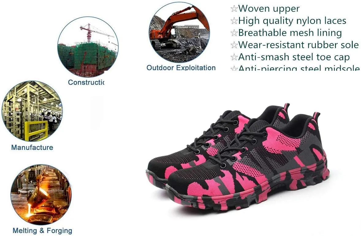 Luolocsn Women's Work Steel Toe Shoe Camo Safety Shoe for Men Lightweight Industrial & Construction Shoes