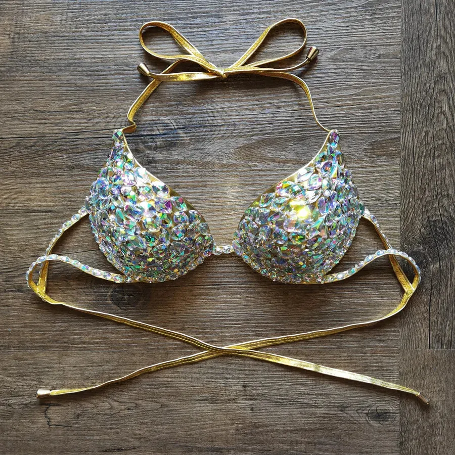 Luxury Rhinestone Crystal Embellished Gold Bikini