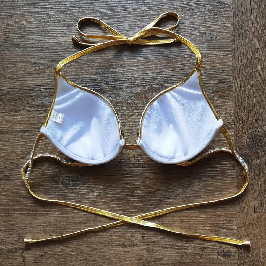 Luxury Rhinestone Crystal Embellished Gold Bikini