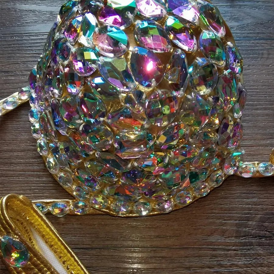 Luxury Rhinestone Crystal Embellished Gold Bikini
