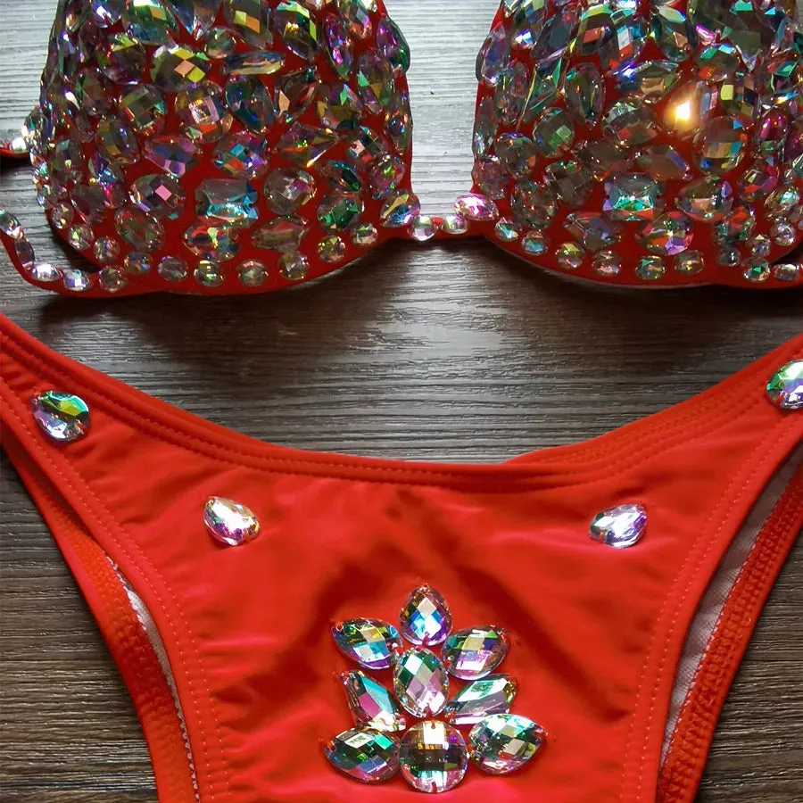 Luxury Rhinestone Crystal Embellished Gold Bikini