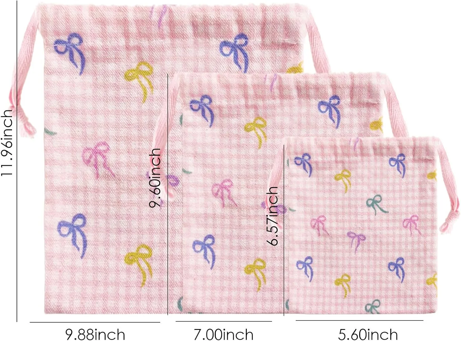 LYDZTION 4pcs Floral Drawstring Makeup Bags Pouches For Purse, Small Canvas Cloth Gift Bags Pouch For Cosmetics Jewerlry Home Travel Storage, Pink Bow