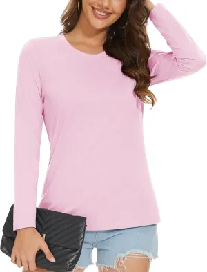 MAGCOMSEN Women's Long-Sleeve Crew-Neck Cotton T-Shirt Classic-Fit Shirt Soft Breathable Casual Tee Basic Tops