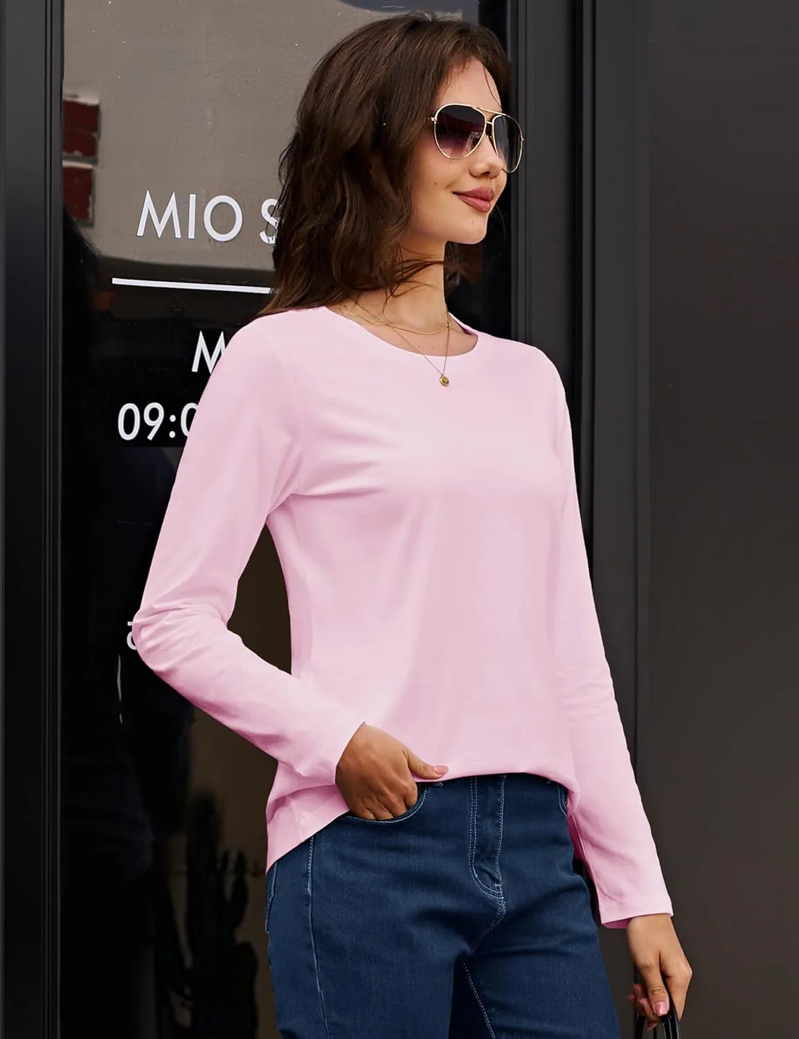 MAGCOMSEN Women's Long-Sleeve Crew-Neck Cotton T-Shirt Classic-Fit Shirt Soft Breathable Casual Tee Basic Tops