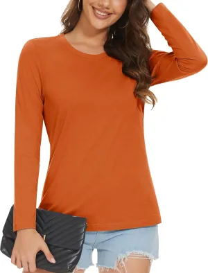 MAGCOMSEN Women's Long-Sleeve Crew-Neck Cotton T-Shirt Classic-Fit Shirt Soft Breathable Casual Tee Basic Tops