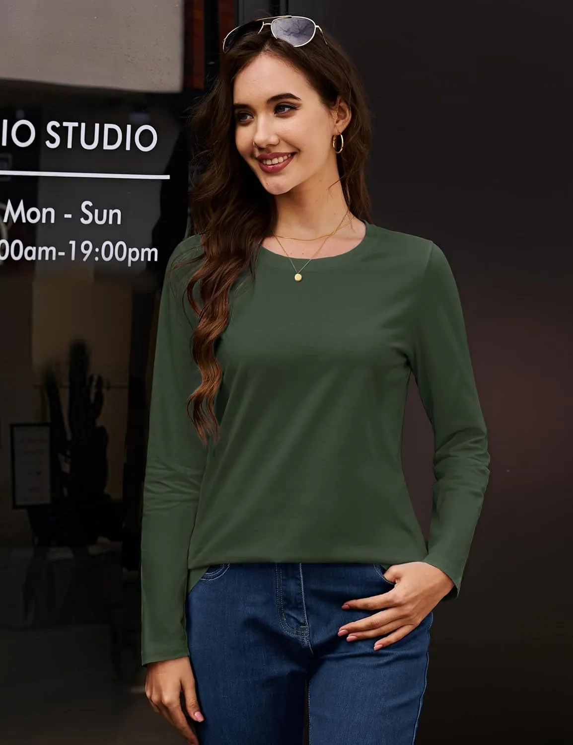 MAGCOMSEN Women's Long-Sleeve Crew-Neck Cotton T-Shirt Classic-Fit Shirt Soft Breathable Casual Tee Basic Tops