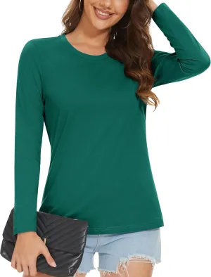 MAGCOMSEN Women's Long-Sleeve Crew-Neck Cotton T-Shirt Classic-Fit Shirt Soft Breathable Casual Tee Basic Tops