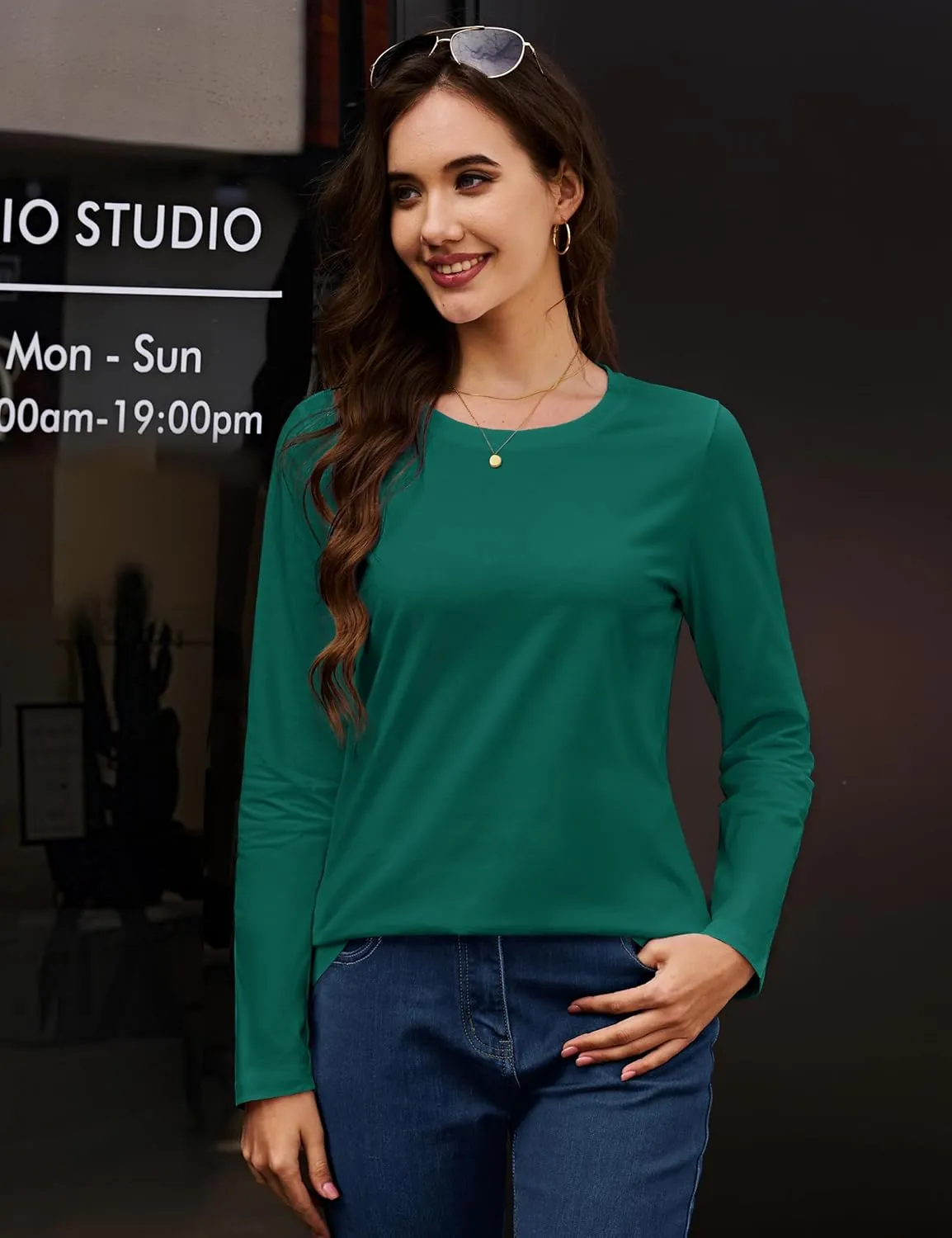 MAGCOMSEN Women's Long-Sleeve Crew-Neck Cotton T-Shirt Classic-Fit Shirt Soft Breathable Casual Tee Basic Tops