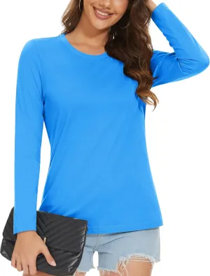 MAGCOMSEN Women's Long-Sleeve Crew-Neck Cotton T-Shirt Classic-Fit Shirt Soft Breathable Casual Tee Basic Tops