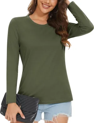 MAGCOMSEN Women's Long-Sleeve Crew-Neck Cotton T-Shirt Classic-Fit Shirt Soft Breathable Casual Tee Basic Tops