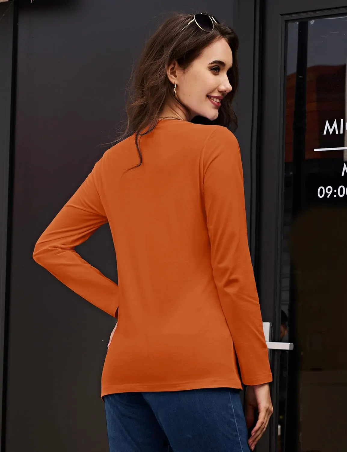 MAGCOMSEN Women's Long-Sleeve Crew-Neck Cotton T-Shirt Classic-Fit Shirt Soft Breathable Casual Tee Basic Tops
