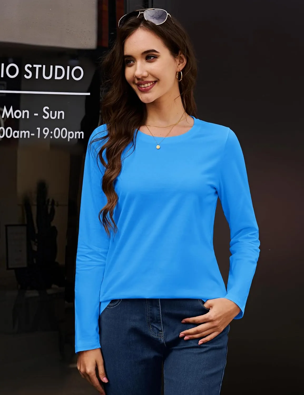 MAGCOMSEN Women's Long-Sleeve Crew-Neck Cotton T-Shirt Classic-Fit Shirt Soft Breathable Casual Tee Basic Tops