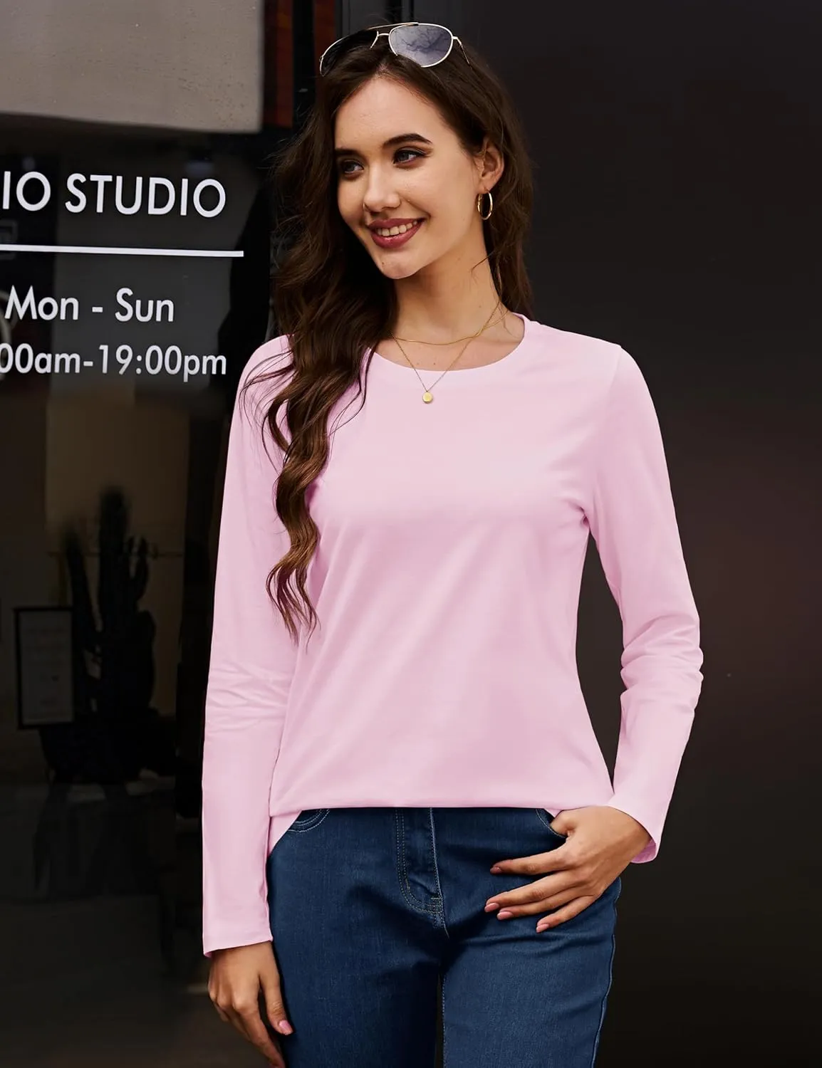 MAGCOMSEN Women's Long-Sleeve Crew-Neck Cotton T-Shirt Classic-Fit Shirt Soft Breathable Casual Tee Basic Tops