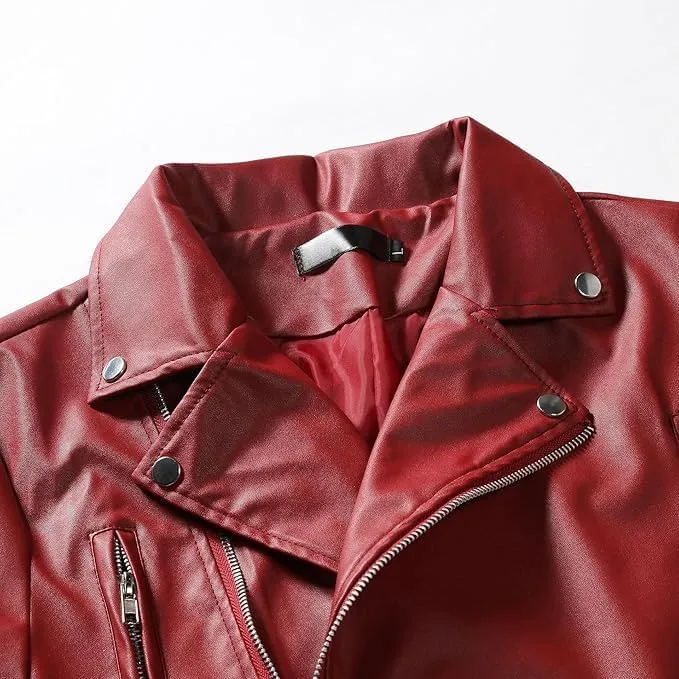 Maiyifu-GJ Mens Vintage Leather Jacket Lapel Asymmetric Zip-Up Slim Fit Biker Coat Motorcycle Faux Leather Jackets