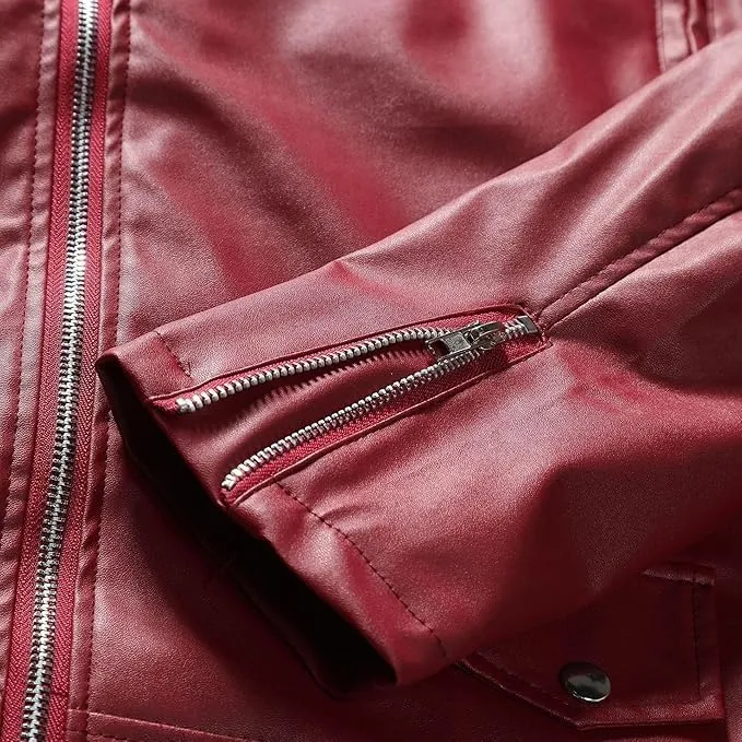 Maiyifu-GJ Mens Vintage Leather Jacket Lapel Asymmetric Zip-Up Slim Fit Biker Coat Motorcycle Faux Leather Jackets