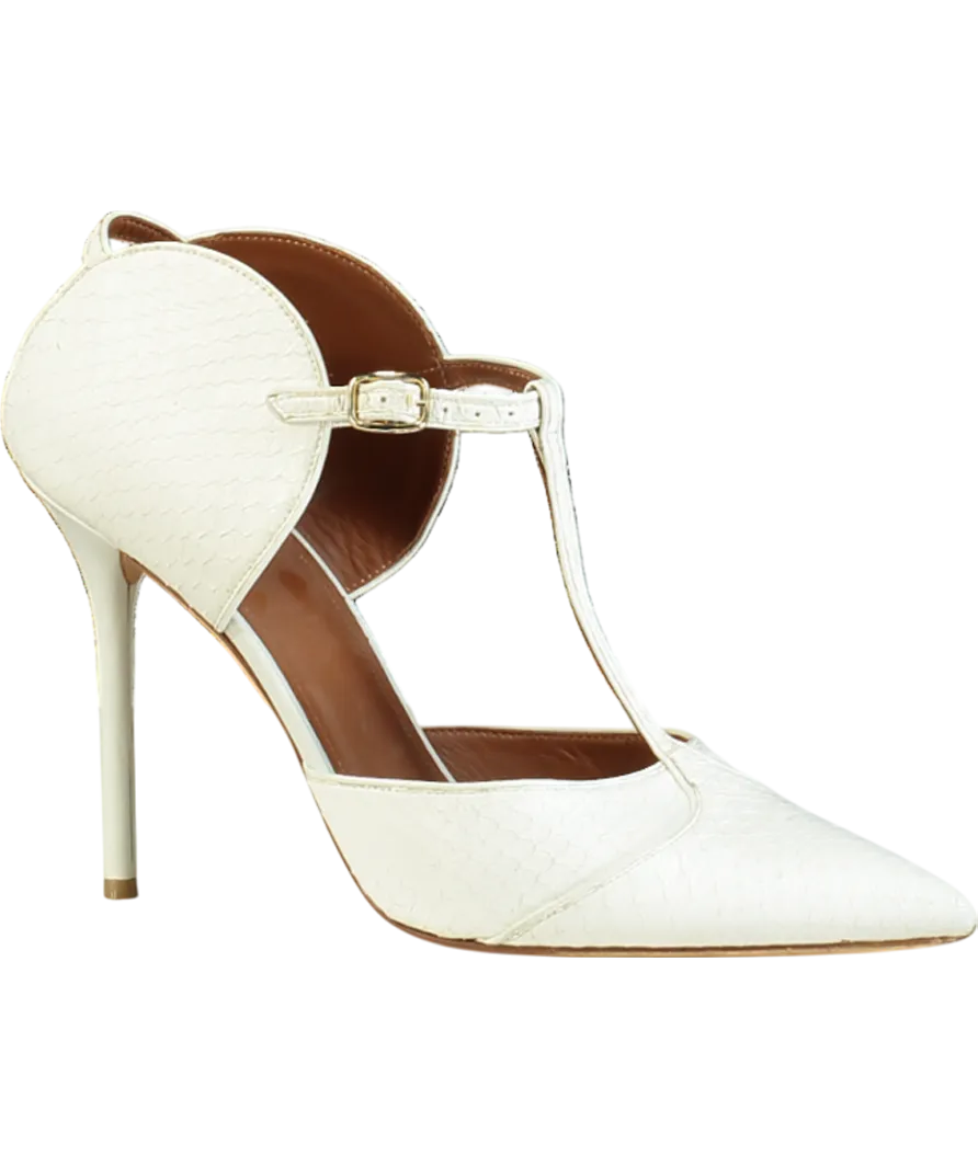 Malone Souliers White Pointed Snakeskin Strappy Heels UK 8 EU 41 