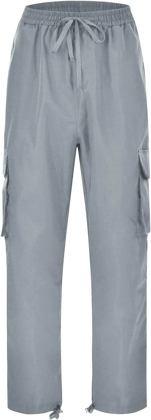 Mens Cargo Pants Classic Fit Pants, Cotton Work Pants, Casual Elastic Waist Solid Color Sports Sweatpants Multi Pcckets