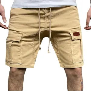 Mens Cargo Shorts Casual Fashion Elastic Waist Drawstring Work Shorts Classic Fit Summer Beach Short Pant with Pocket