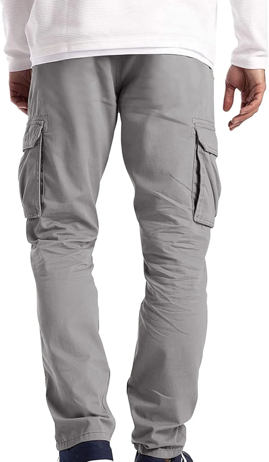 Mens Casual Cargo Pants Pleated Elastic Waist Drawstring Stretch Relaxed Fit Work Pants with Multi-Pocket