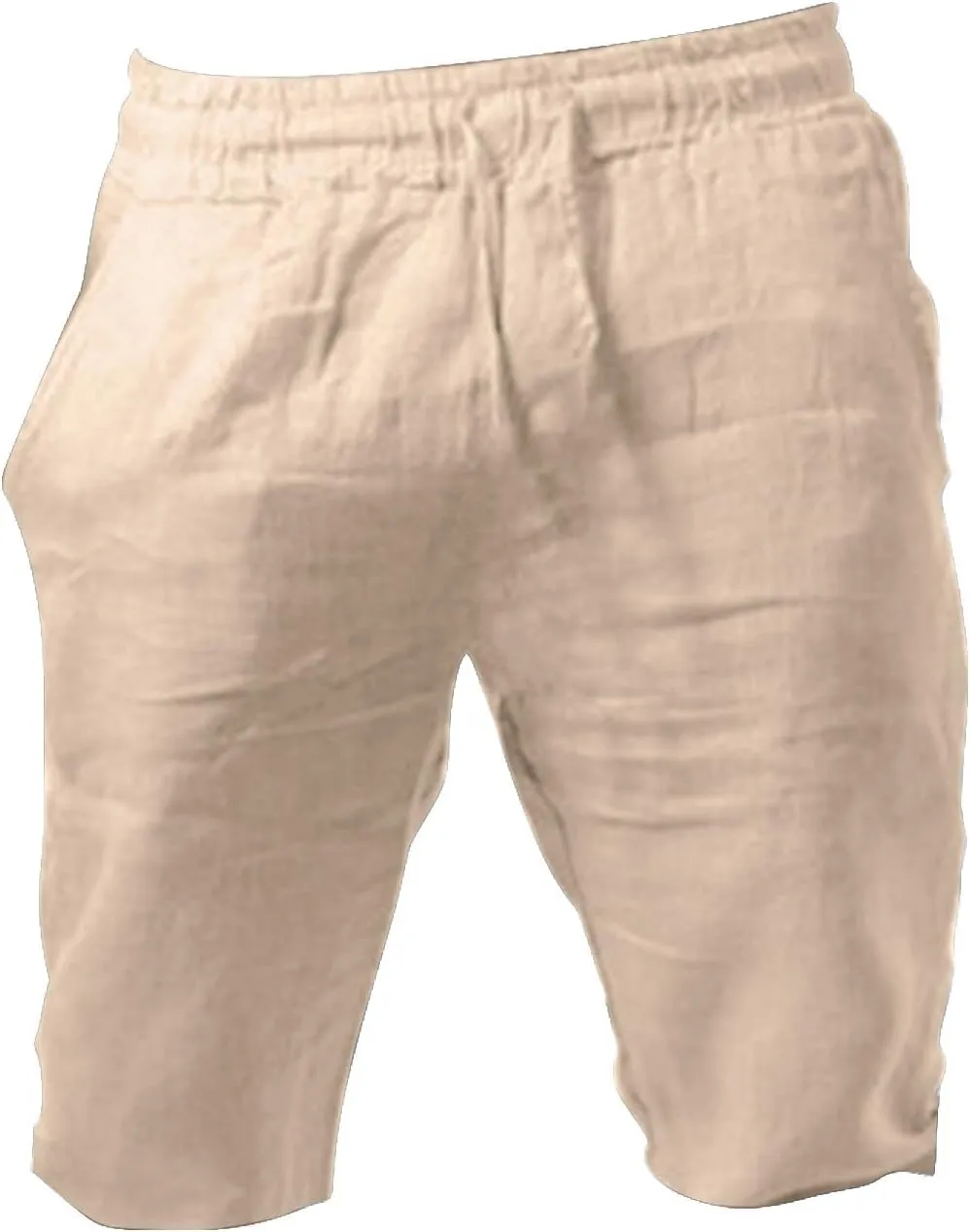 Men's Casual Linen Shorts Elastic Waist Drawstring Summer Beach Shorts with Pockets Classic Fit Vacation Short Pants