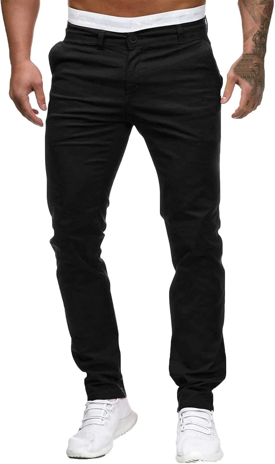 Men's Chino Pants Casual Stretch Waist Tapered Trousers with Pockets Loose Fit Joggers Pockets Tapered Sweatpants