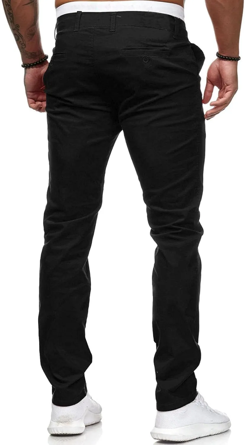 Men's Chino Pants Casual Stretch Waist Tapered Trousers with Pockets Loose Fit Joggers Pockets Tapered Sweatpants