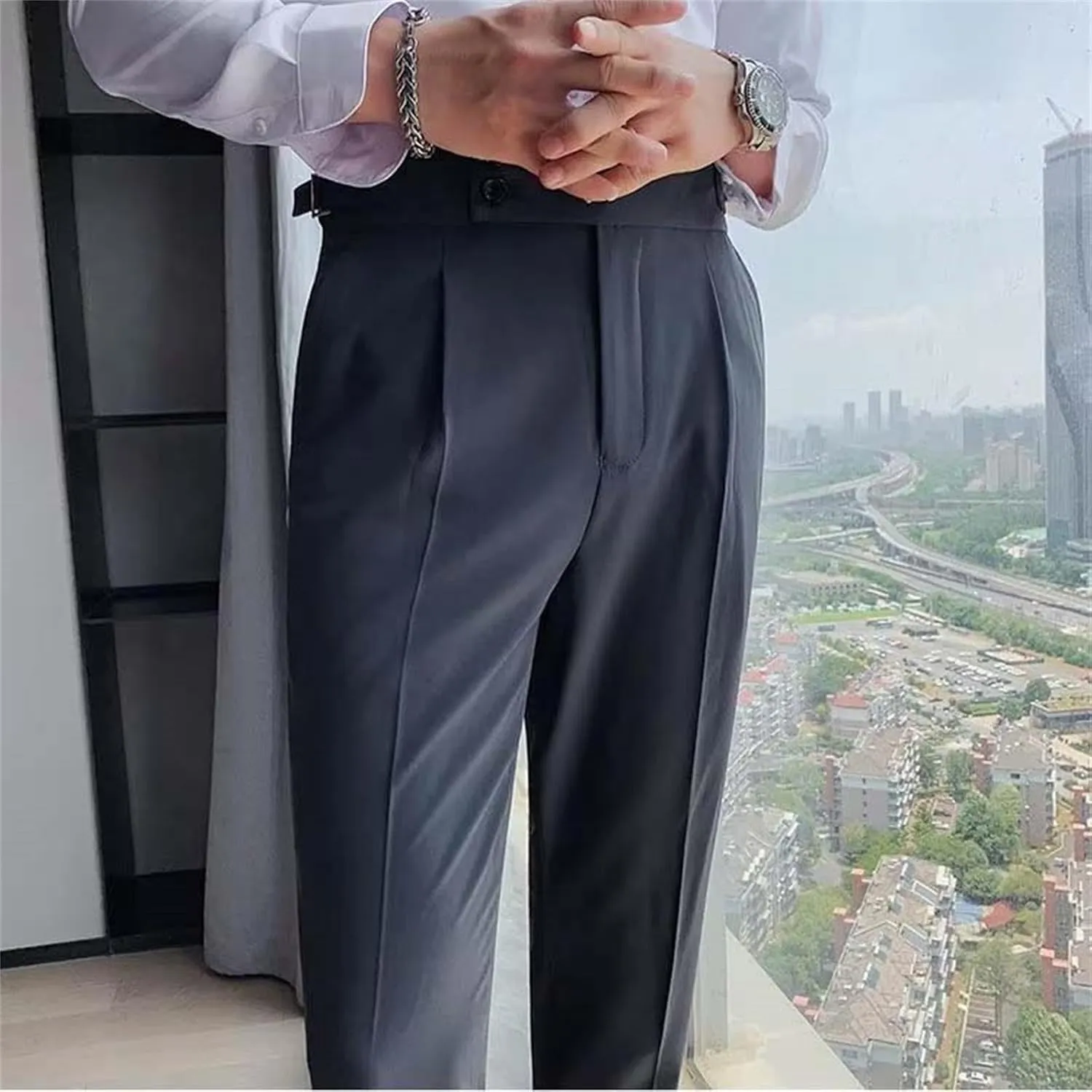 Men's Classic-Fit Business Pants Dress Suit Pants-Pleated Casual Trousers Business Casual Dress Pants for Men
