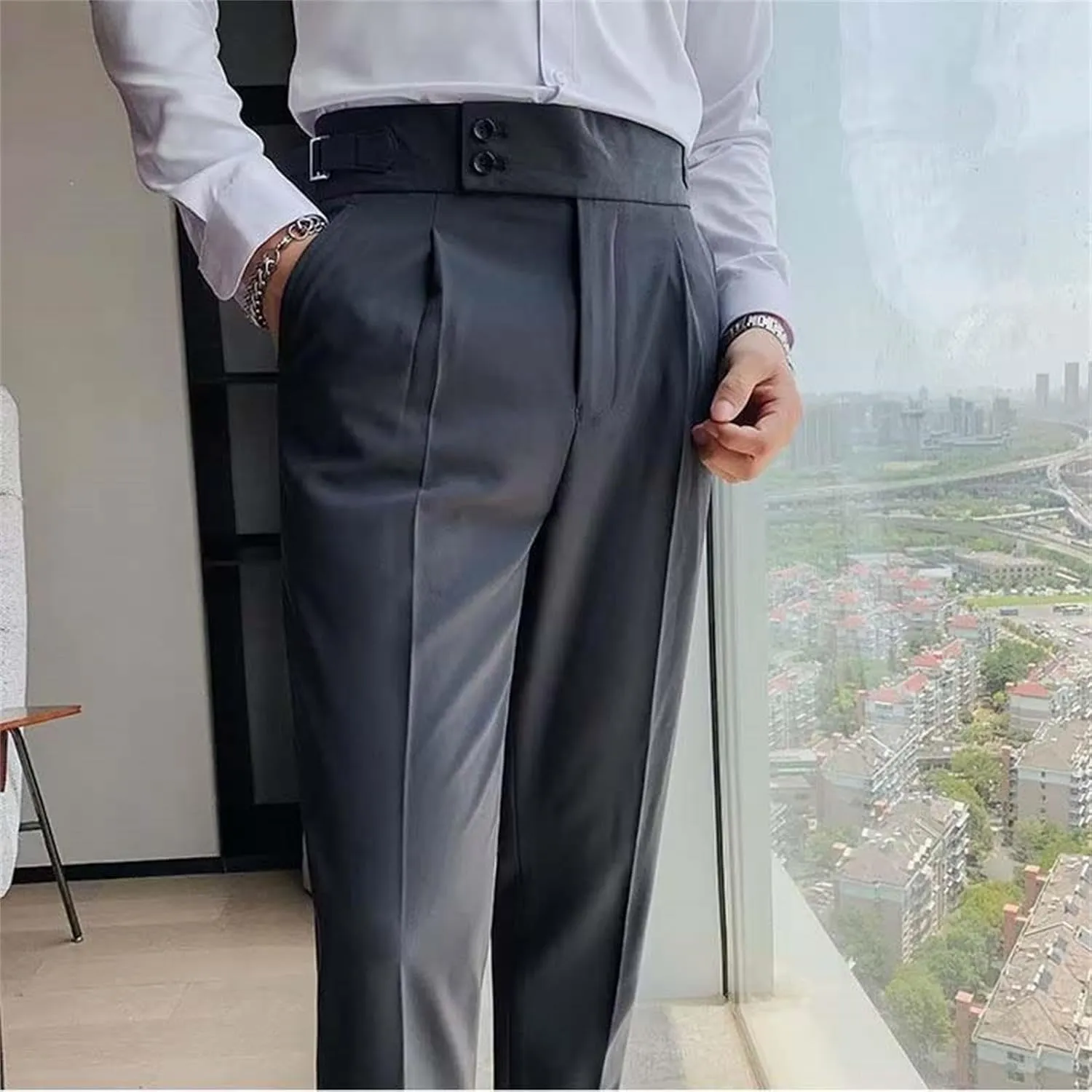 Men's Classic-Fit Business Pants Dress Suit Pants-Pleated Casual Trousers Business Casual Dress Pants for Men
