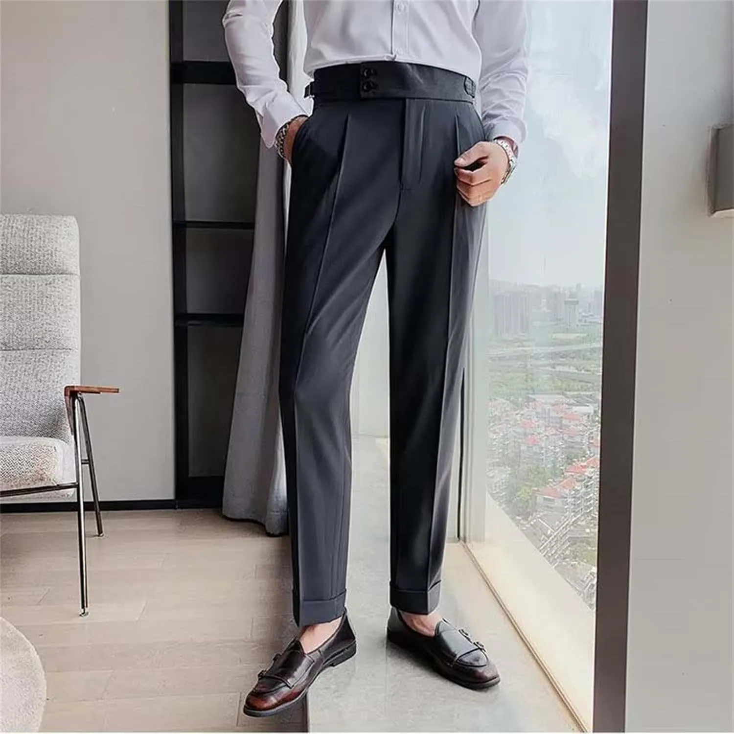 Men's Classic-Fit Business Pants Dress Suit Pants-Pleated Casual Trousers Business Casual Dress Pants for Men