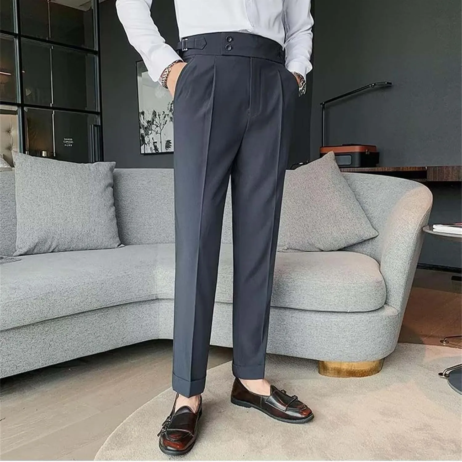 Men's Classic-Fit Business Pants Dress Suit Pants-Pleated Casual Trousers Business Casual Dress Pants for Men
