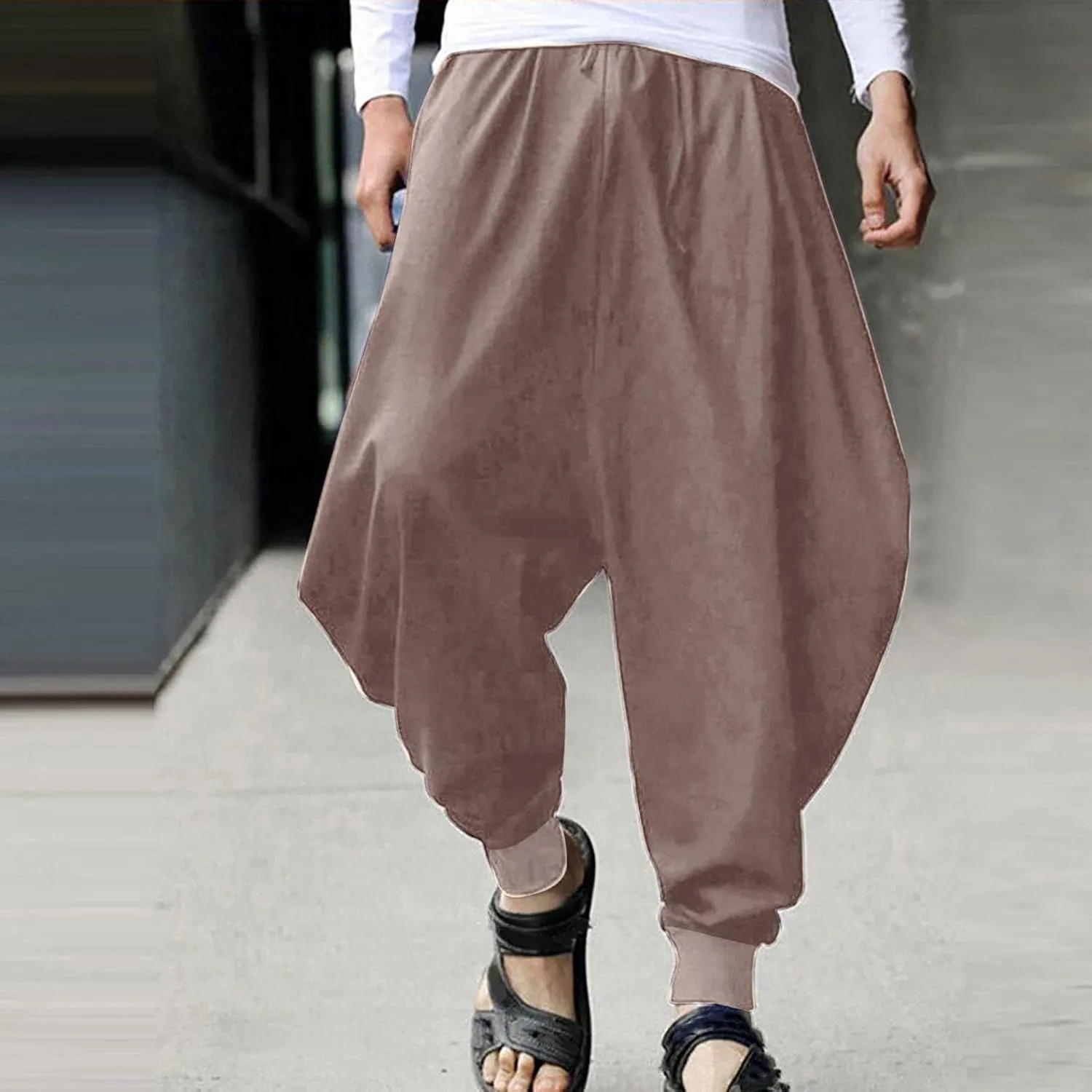 Men's Cotton Linen Pants Baggy Harem Pants Vintage Drop Crotch Pants Plus Size Hippie Boho Yoga Pants Aladdin Pants