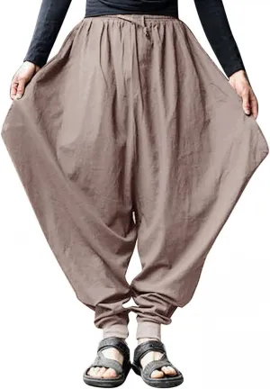 Men's Cotton Linen Pants Baggy Harem Pants Vintage Drop Crotch Pants Plus Size Hippie Boho Yoga Pants Aladdin Pants